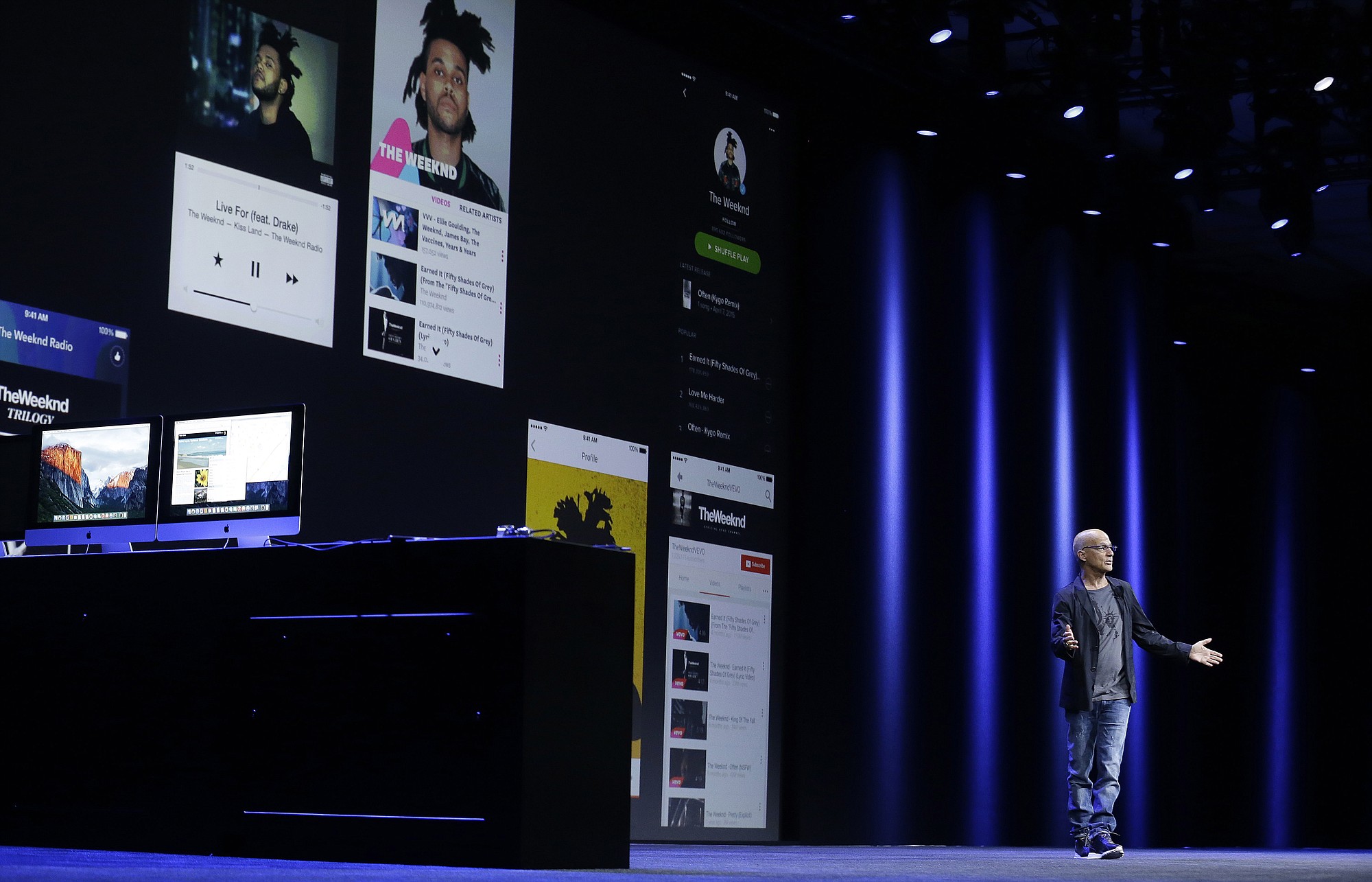 Beats co-founder and Apple employee Jimmy Iovine speaks at the Apple Worldwide Developers Conference in San Francisco on Monday.