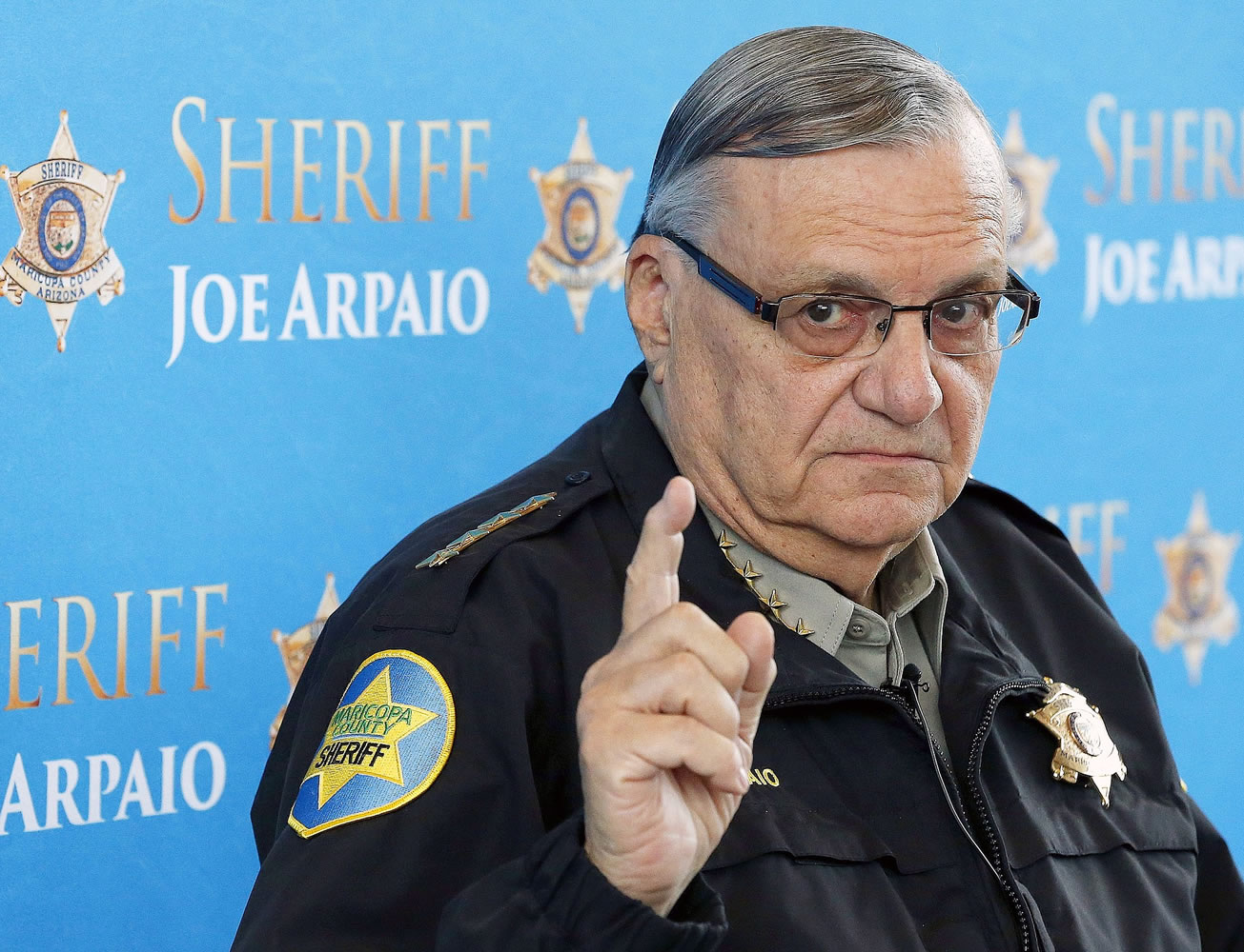 Maricopa County Sheriff Joe Arpaio speaks at a news conference at Maricopa County Sheriff's Office Headquarters in Phoenix.