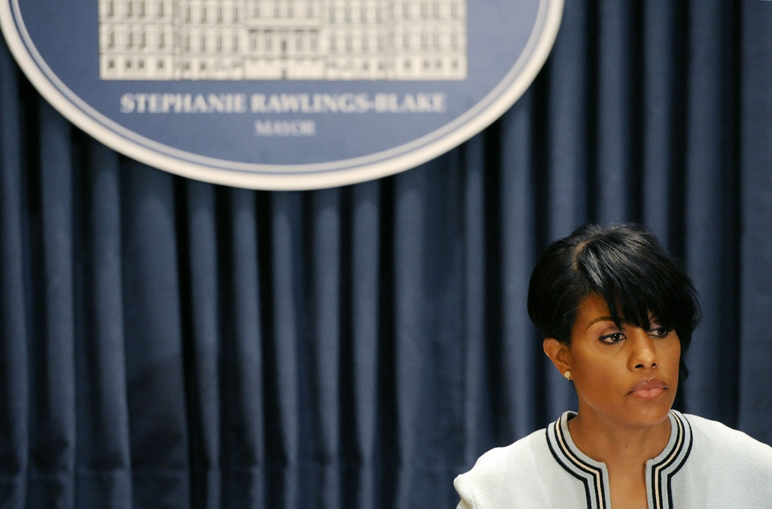 Mayor Stephanie Rawlings-Blake holds a news conference on Wednesday in Baltimore.  The mayor called on U.S.