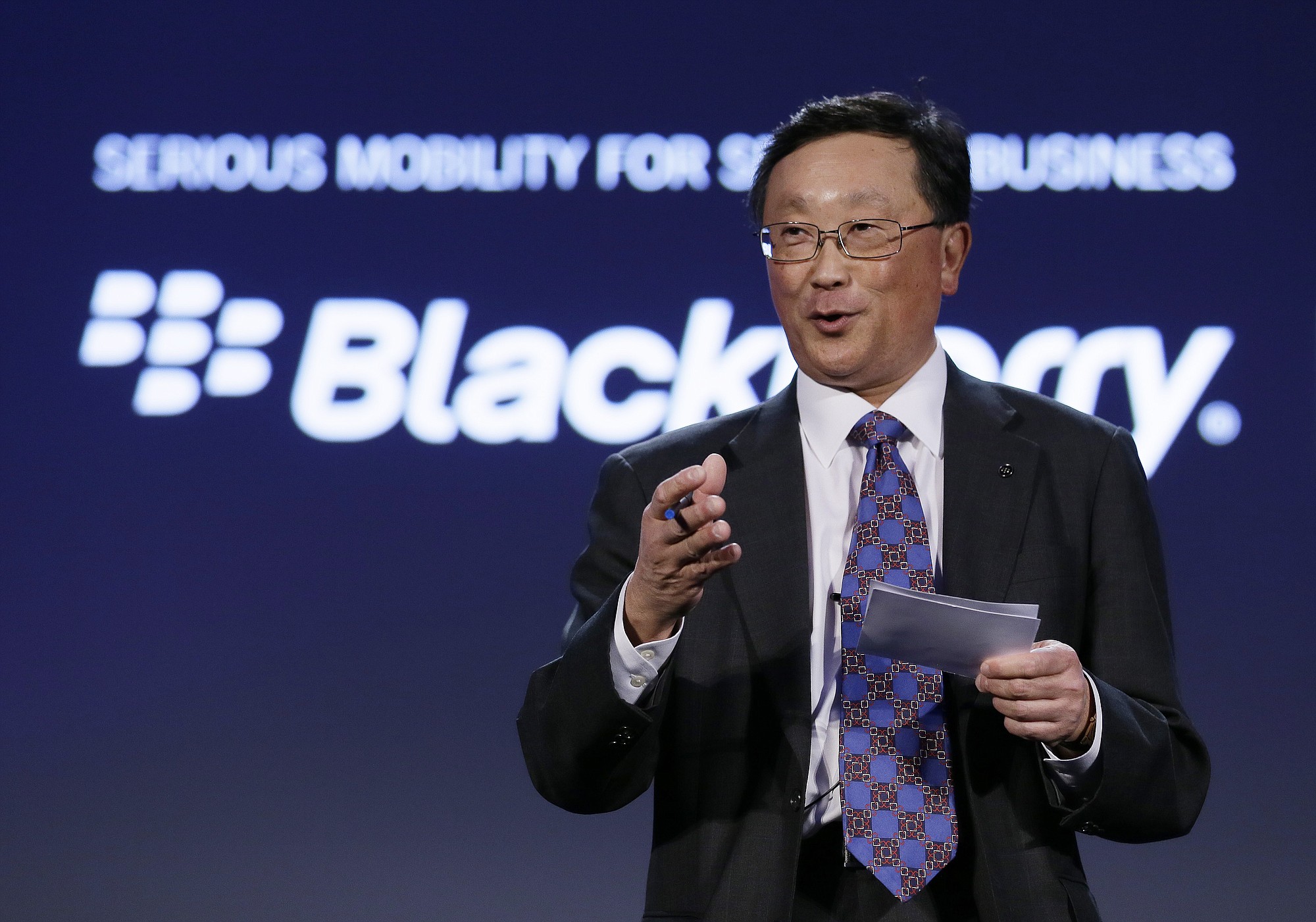 BlackBerry CEO John Chen speaks during the BlackBerry Enterprise Portfolio Launch event Thursday in San Francisco.