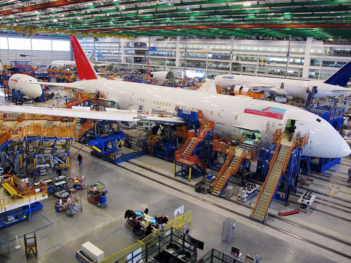 Workers assemble Boeing 787 Dreamliners at the company's massive assembly plant in 2013 in North Charleston, S.C.
