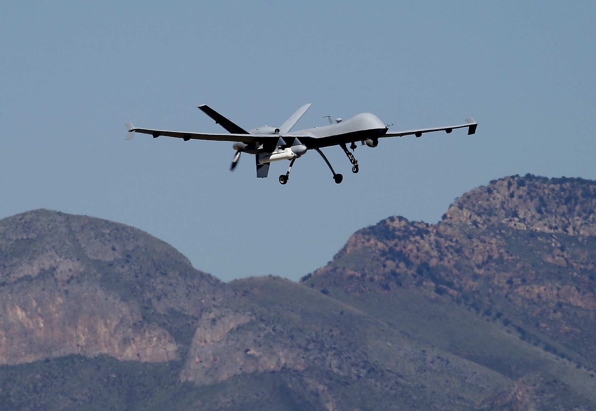 A U.S. Customs and Border Patrol drone aircraft lifts off Sept.