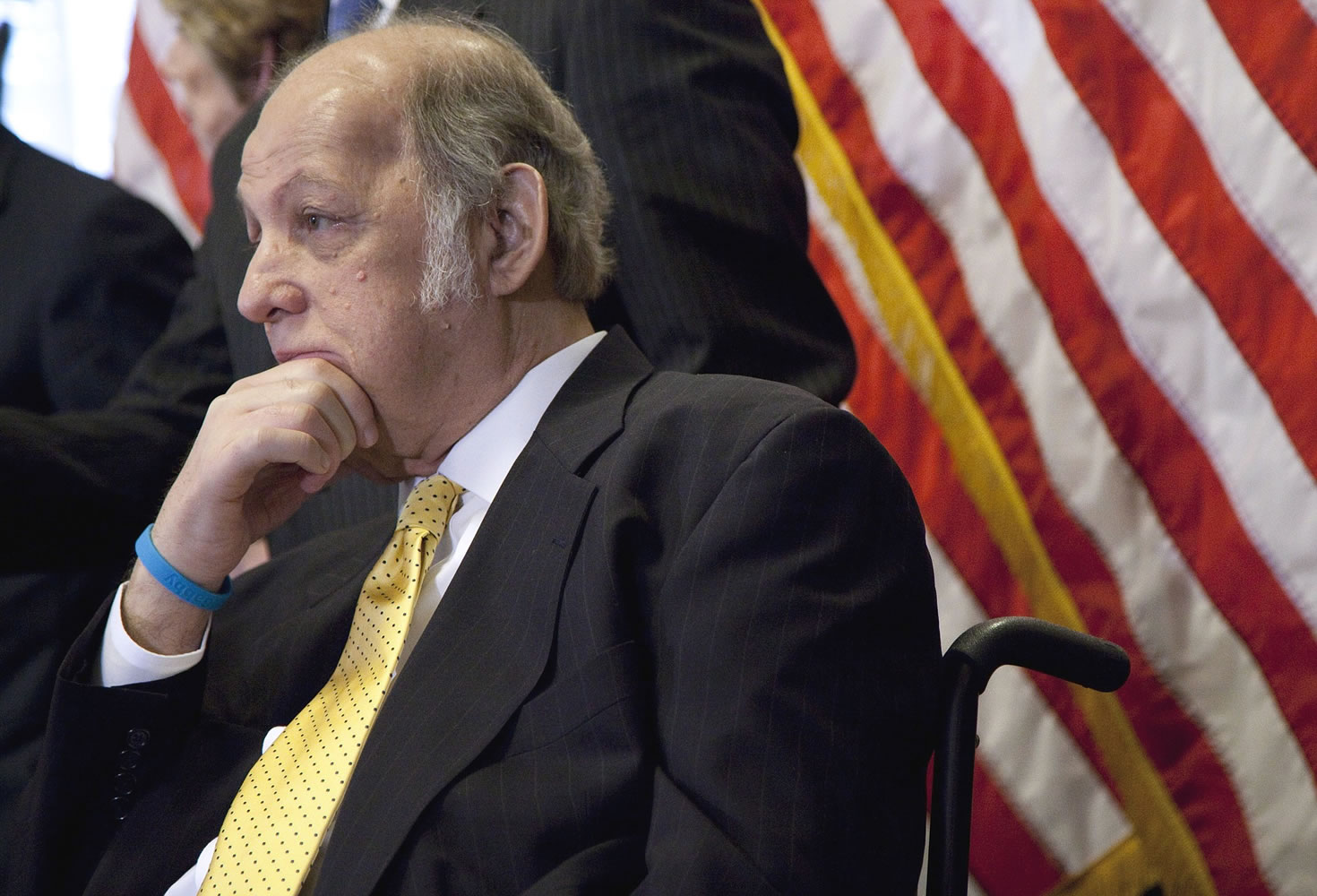 Former White House press secretary James Brady, who was left paralyzed in the Reagan assassination attempt in 1981, attends a news conference on Capitol Hill in Washington marking the 30th anniversary of the shooting on March 30, 2011.