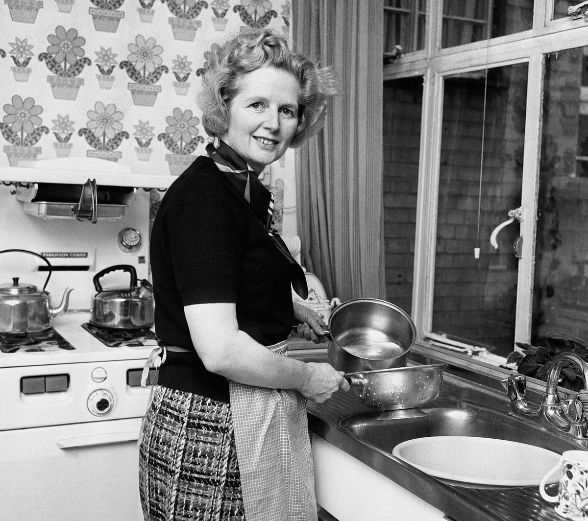 Conservative Member of Parliament Margaret Thatcher, in her Chelsea home kitchen Feb, 1, 1975.