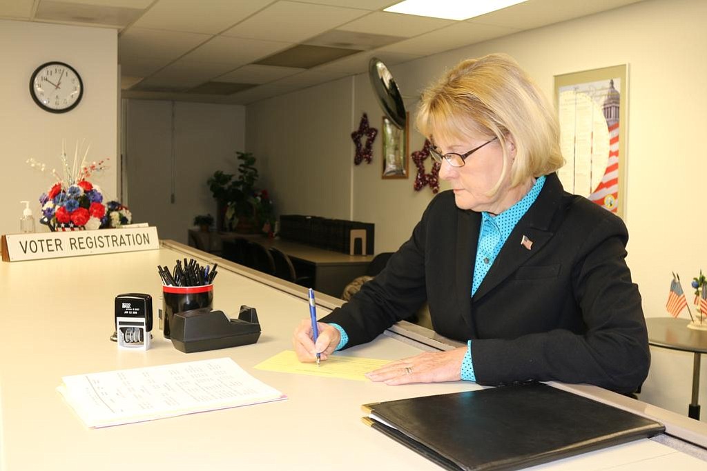 In this photo distributed today on her Twitter account, Clark County Councilor Jeanne Stewart files to run for county chair.