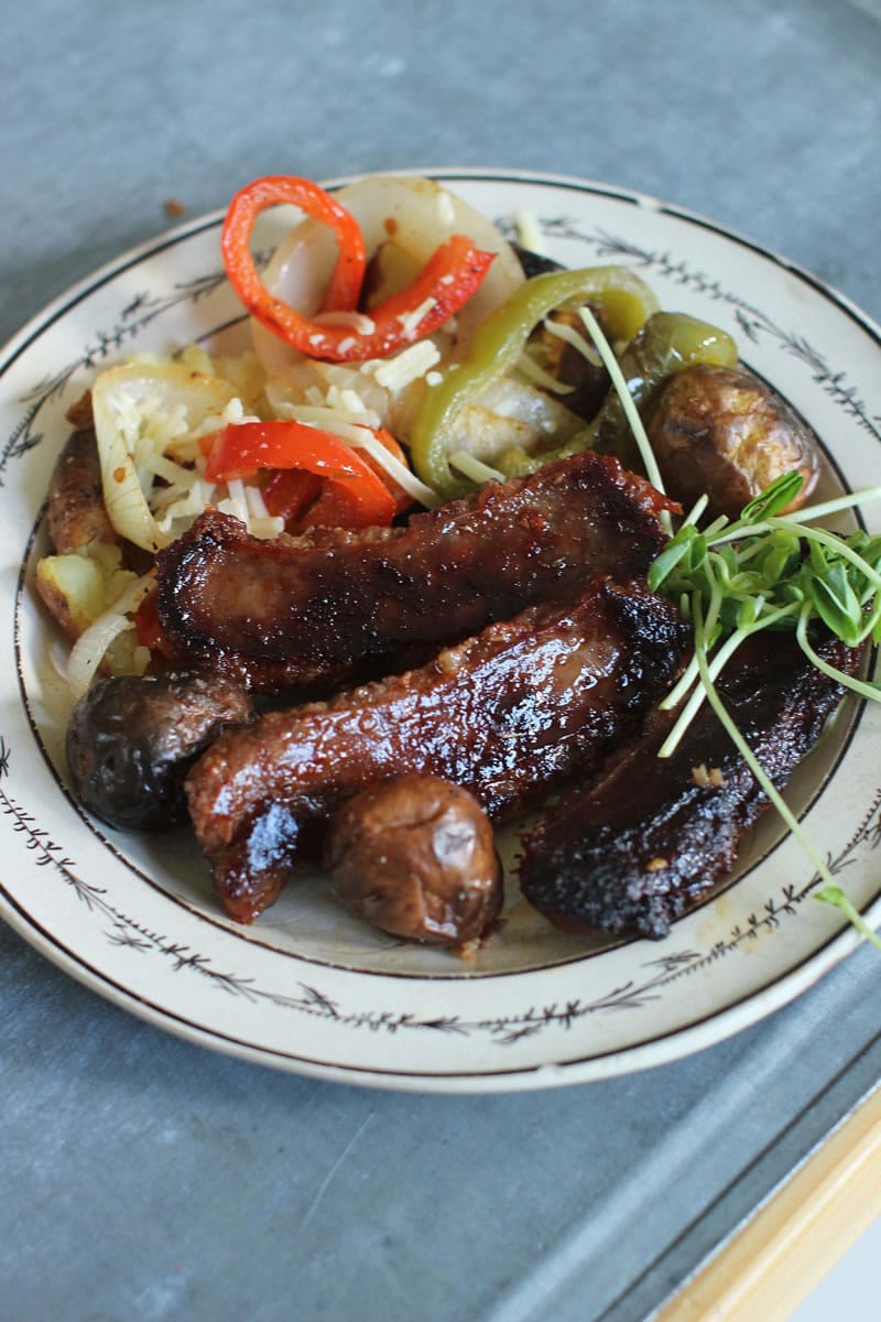 Grilled Sausages With Potatoes and Sun-dried Tomatoes is a recipe that is easily doubled and a great choice for feeding a crowd.