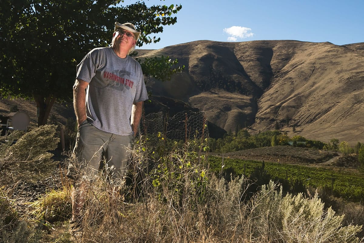 Gary Cox overlooks the grounds Tuesday where he will plant his Cosmic Crisp apple trees at Cox Canyon Vineyards in the Yakima River Canyon near Ellensburg.