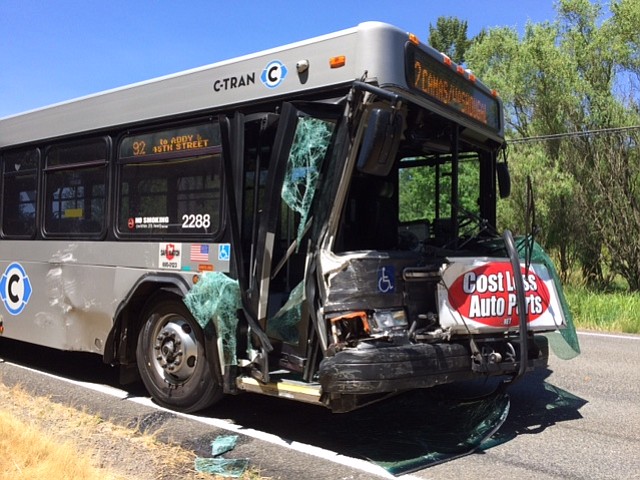 Six people were injured when a minivan pulled in front of a C-Tran bus on Evergreen Highway in Washougal on Tuesday.