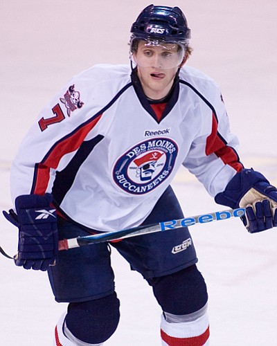 Vancouver native Austin Coldwell, playing for the Des Moines (Iowa) Buccaneers of the Tier III Junior A United States Hockey League.