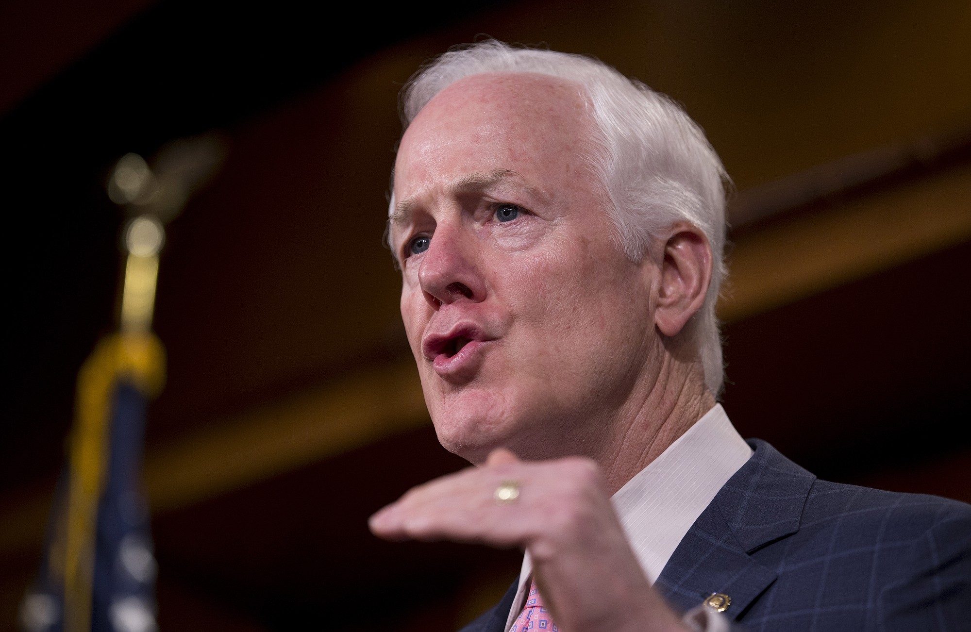 Senate Majority Whip John Cornyn of Texas speaks during a news conference on Capitol Hill in Washington.