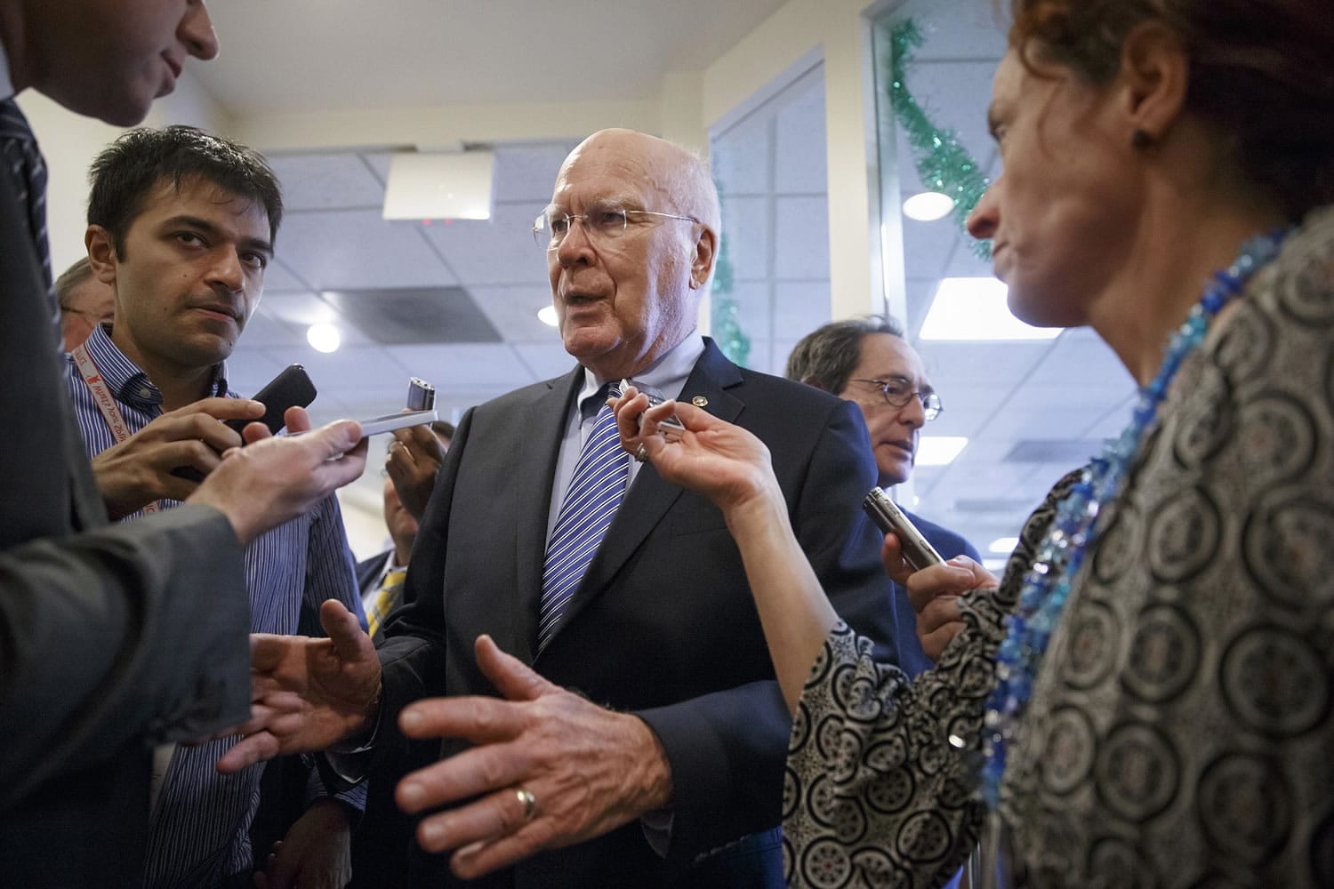Sen. Patrick Leahy, D-Vt. speaks to reporters Dec. 17 on Capitol Hill in Washington.