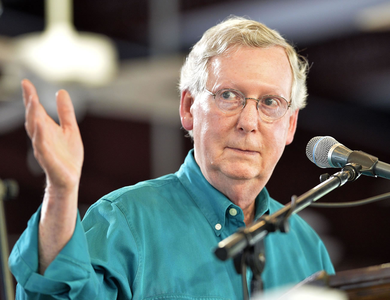 Senate Majority Leader Mitch McConnell, R-Ky., speaks to the attendees at the Fancy Farm Picnic in Fancy Farm, Ky.