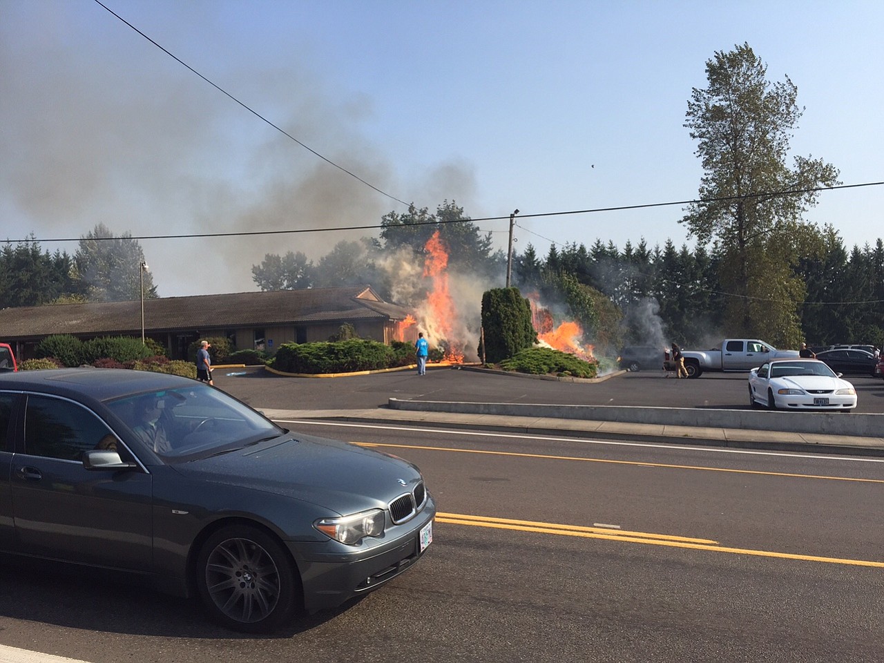 A brush fire in Damascus, Ore., destroyed at least two businesses Tuesday.