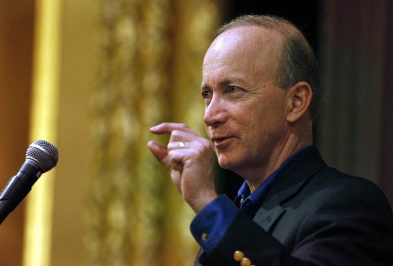Indiana Gov. Mitch Daniels answers questions Thursday during a breakfast speech in South Bend, Ind.