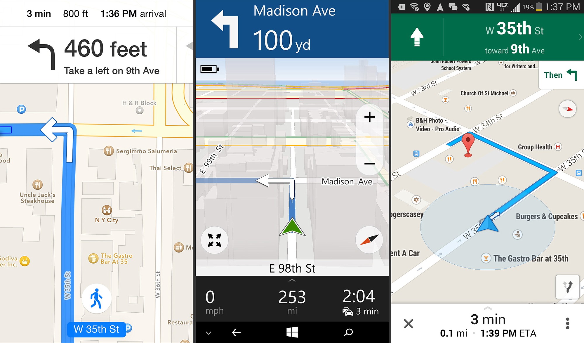 Associated Press
Apple Maps for iPhones, from left, Microsoft Here for Lumia-branded Windows phones and Google Maps for Android are among the mapping apps that have grown more sophisticated in the past five years.