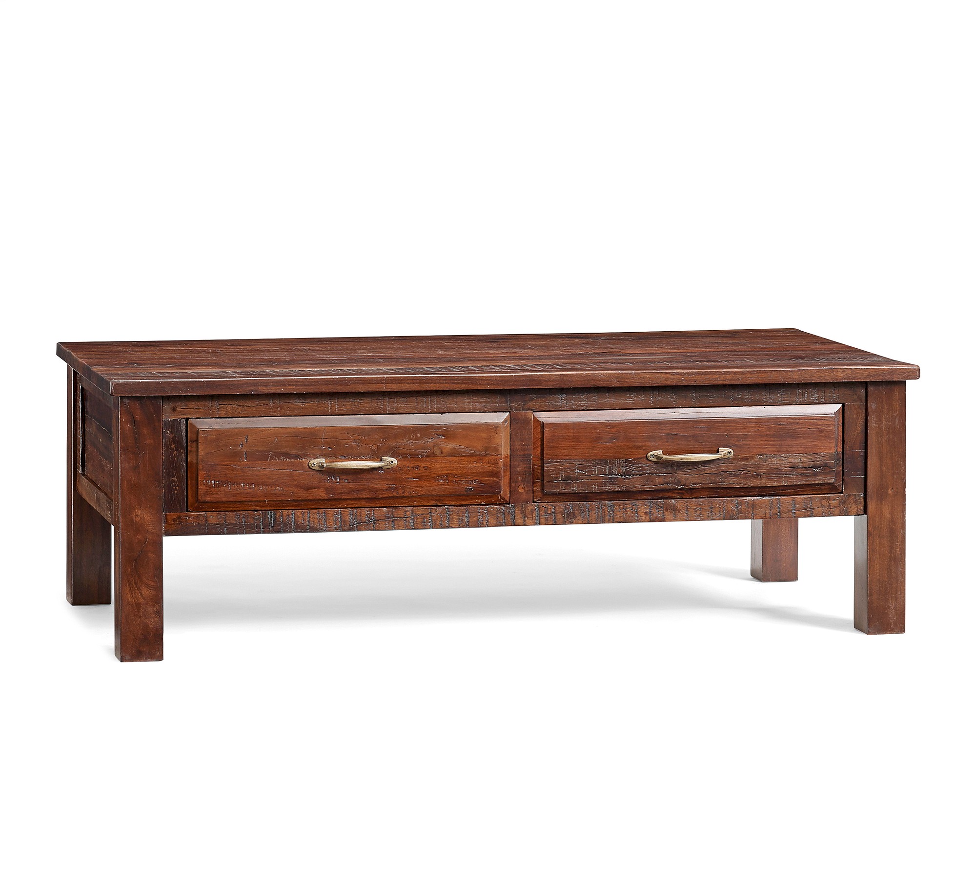 This photo provided by Pottery Barn shows a reclaimed wood coffee table that is part of the new Bowry collection. Each piece is made of reclaimed wood, which is an increasingly popular material for furniture.