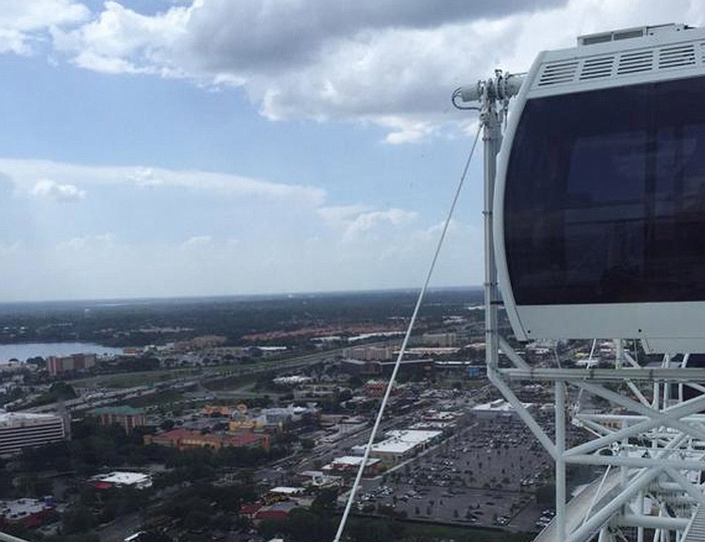 Ferris wheel rider Makayla Bell took this photo from the Orlando Eye in Orlando, Fla., which got stuck Friday, stranding 66 riders on board the 400-foot attraction, some for three hours.