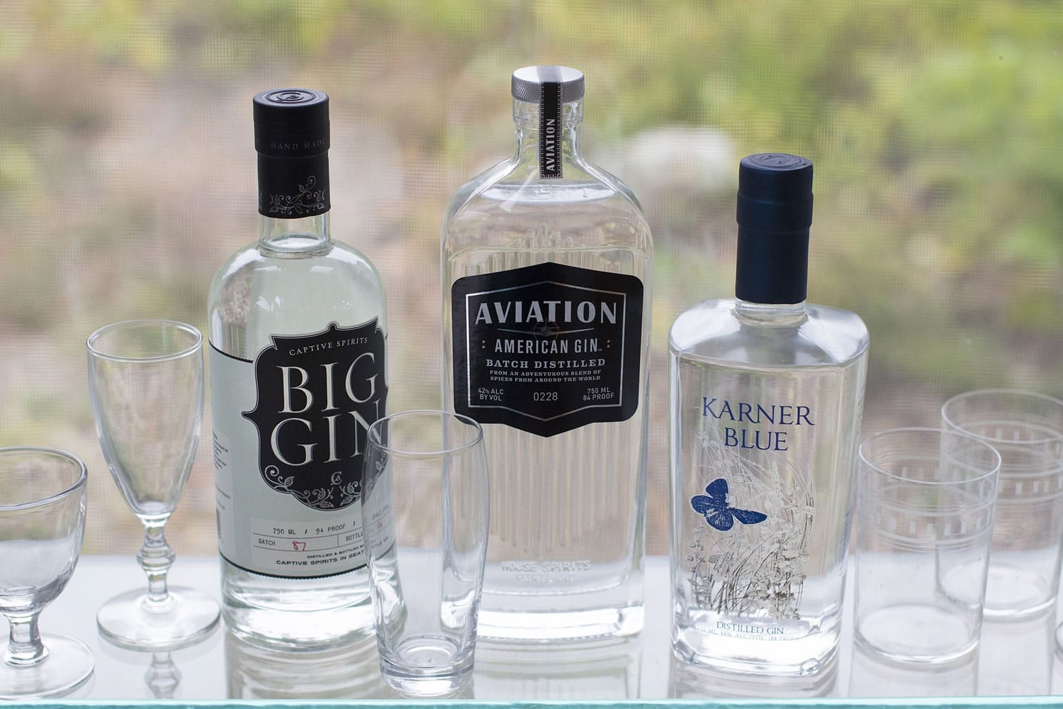 Captive Spirits Big Gin, from left, Aviation American Gin, and Karner Blue Distilled Gin.