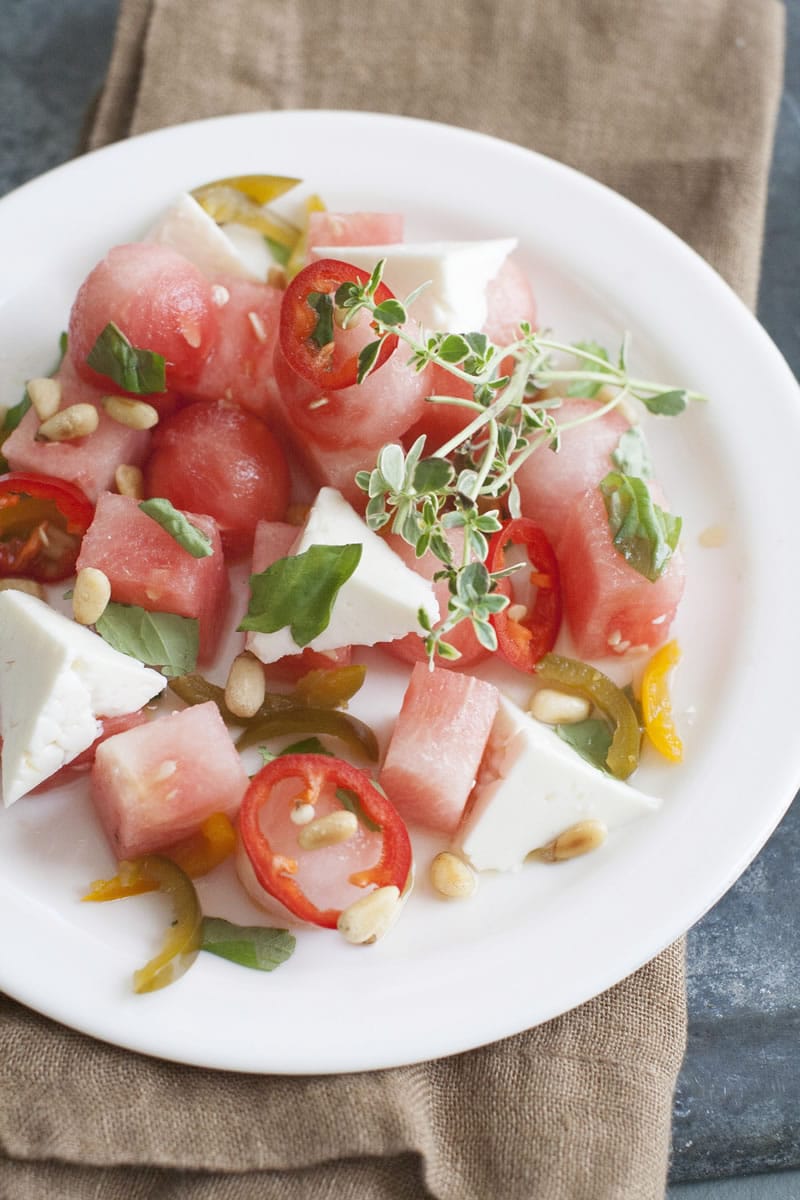 Spicy Watermelon Salad with Feta and Basil