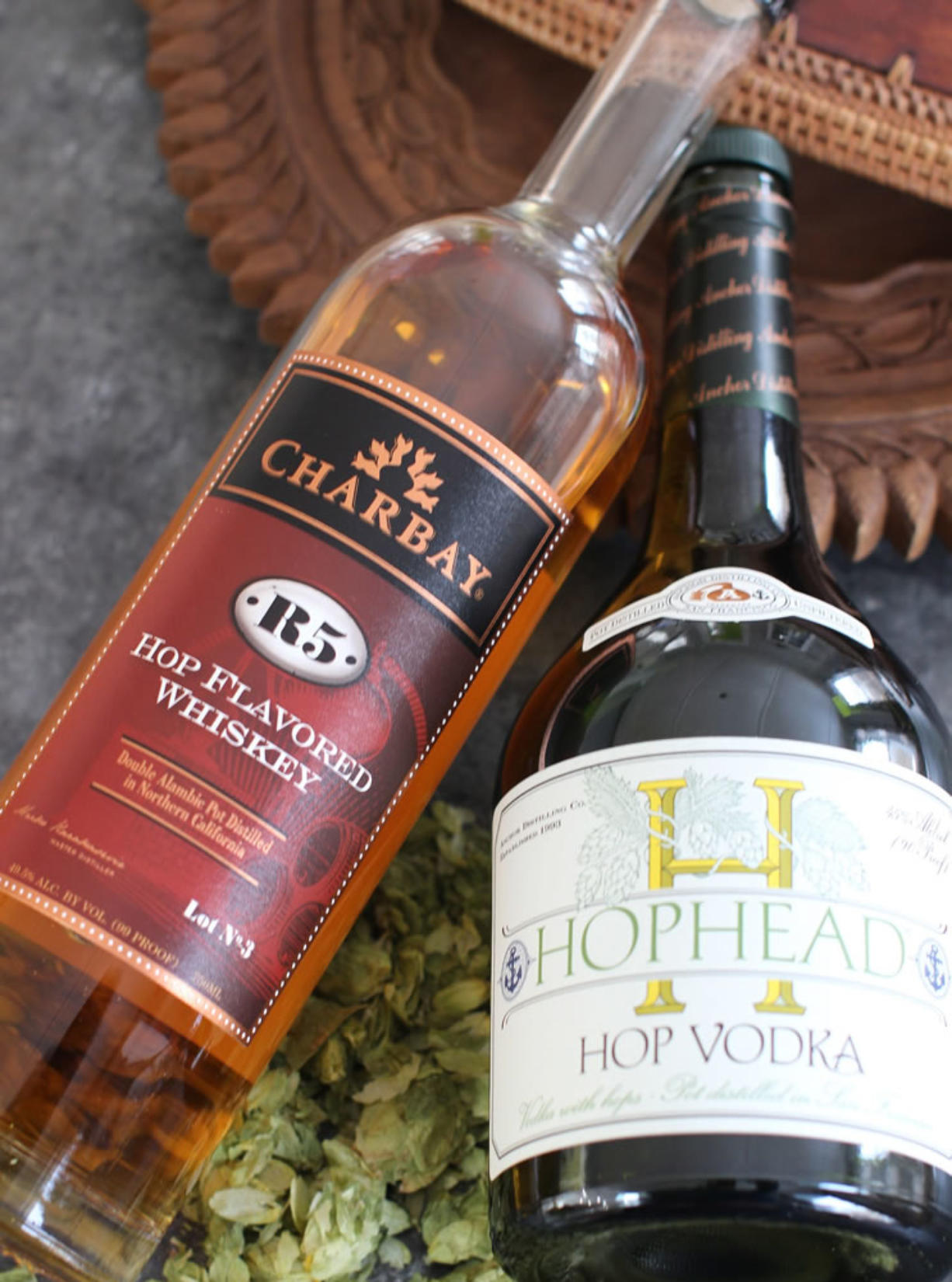 Craft liquor makers, including Charbay Hop Flavored Whiskey and Hophead Hop Vodka, are borrowing from the beer world and adding hops for an aromatic twist.
