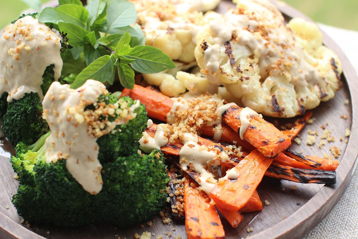 Grilled Vegetables With Tahini Sauce And Spicy Panko