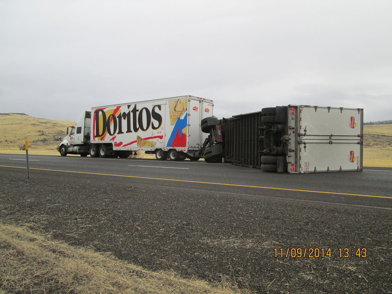 A Frito-Lay tractor-trailer from Vancouver crashed on Interstate 84 near La Grande, Ore., on Sunday.
