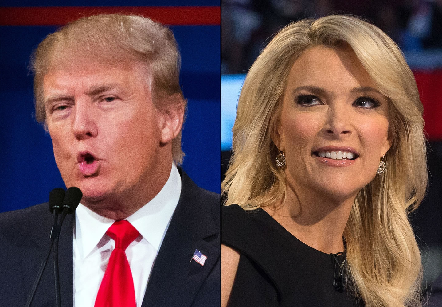 Donald Trump and Fox News Channel host and moderator Megyn Kelly