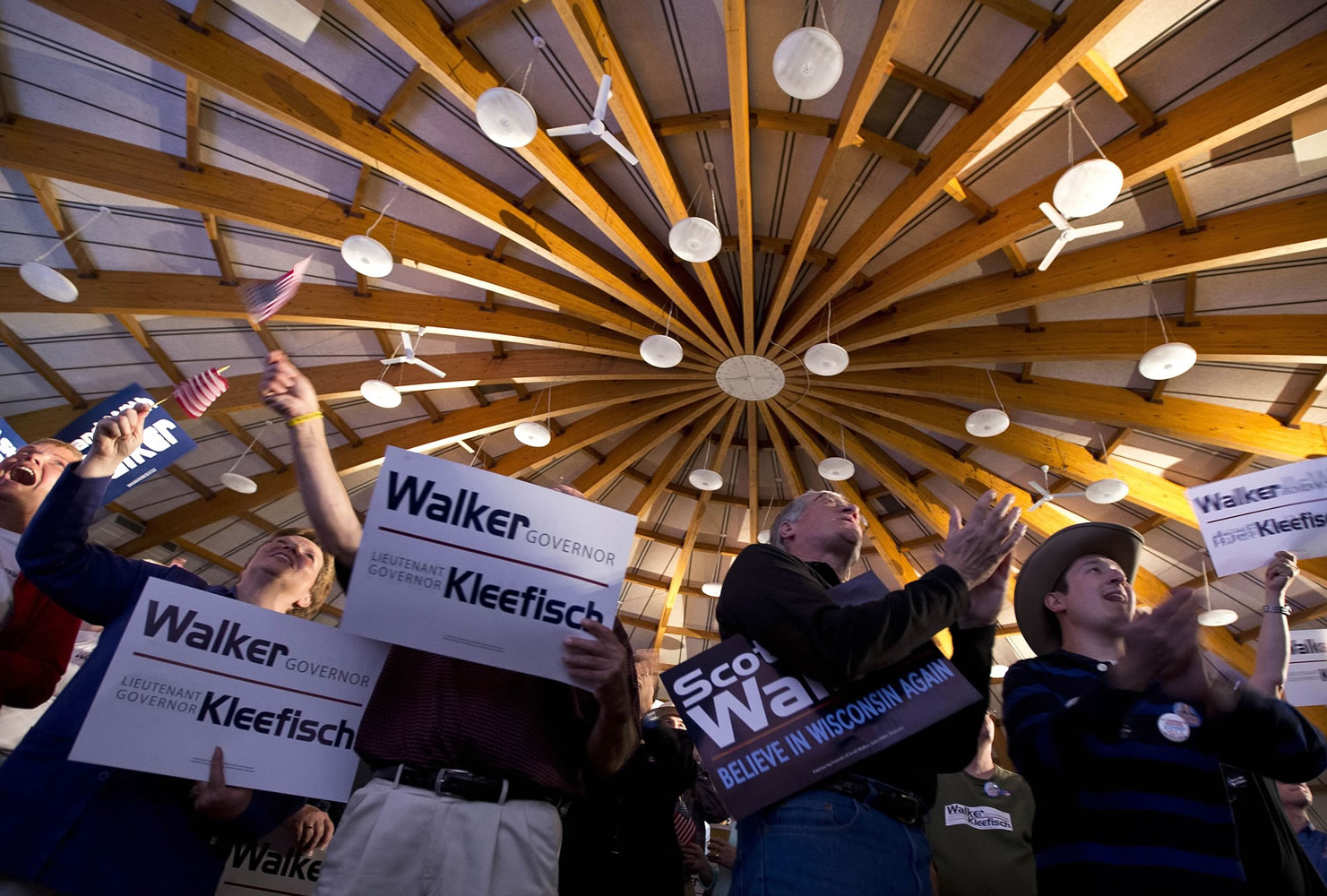Supporters watch results at the 2012 election night rally for Wisconsin Gov.