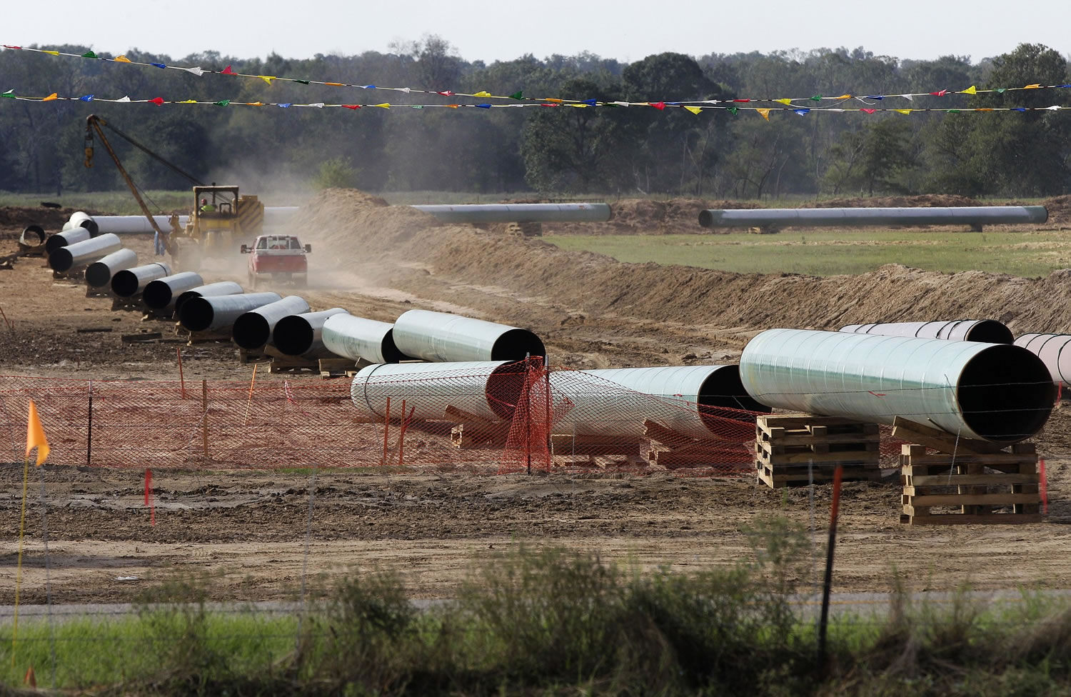 Large sections of pipe are shown in Sumner, Texas. Republicans are counting on a swift vote in early 2015 on building the Keystone XL pipeline to carry oil from Canada to the U.S.