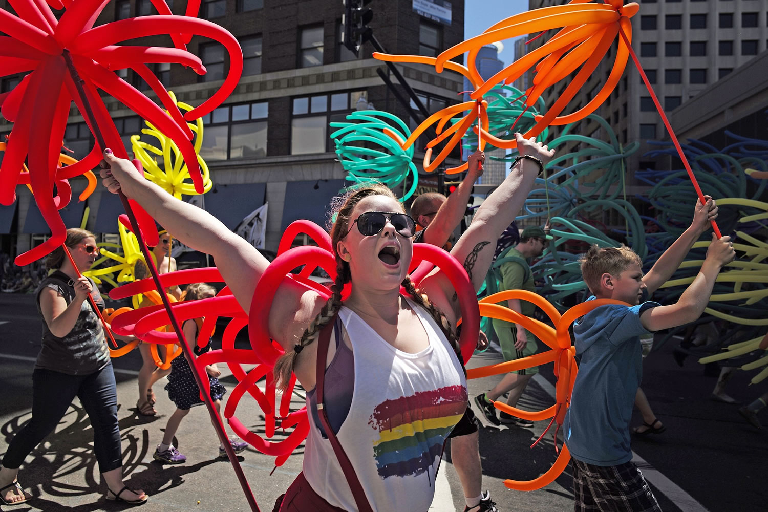 Tiffany Ashmead partakes in the 2014 Ashley Rukes GLBT Pride Parade in downtown Minneapolis on Sunday.