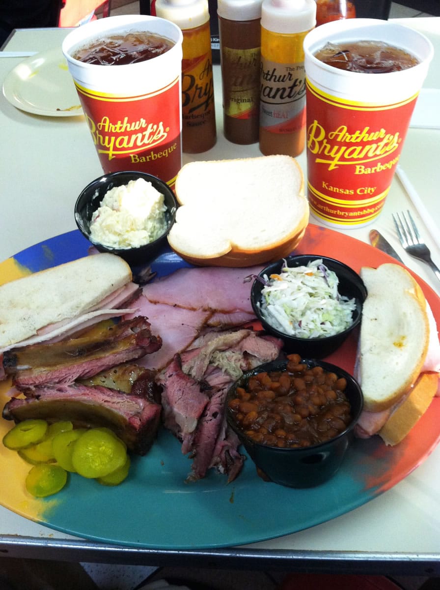 A plate of food at Arthur Bryant's, the legendary barbecue restaurant in Kansas City, Mo.