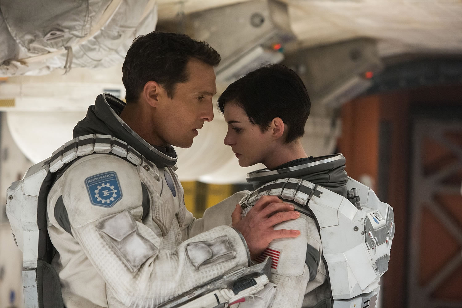 Paramount Pictures
Matthew McConaughey, left, and Anne Hathaway play astronauts in the film &quot;Interstellar.&quot; The film, directed by Christopher Nolan, did not receive any Golden Globe nominations on Thursday.