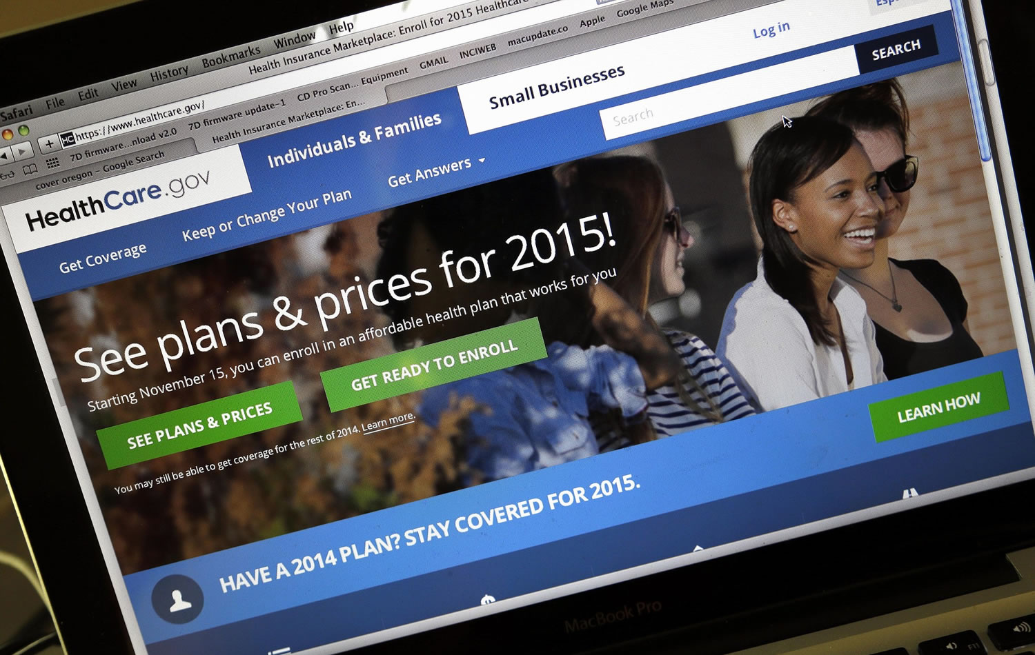 The HealthCare.gov website, where people can buy health insurance, is seen on a laptop screen in Portland, Ore.