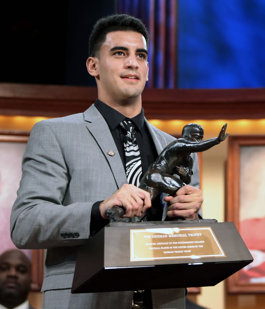 The Heisman Trophy presented to Oregon quarterback Marcus Mariota will be on display June 5-7, 2015, at the Oregon Historical Society in Portland.