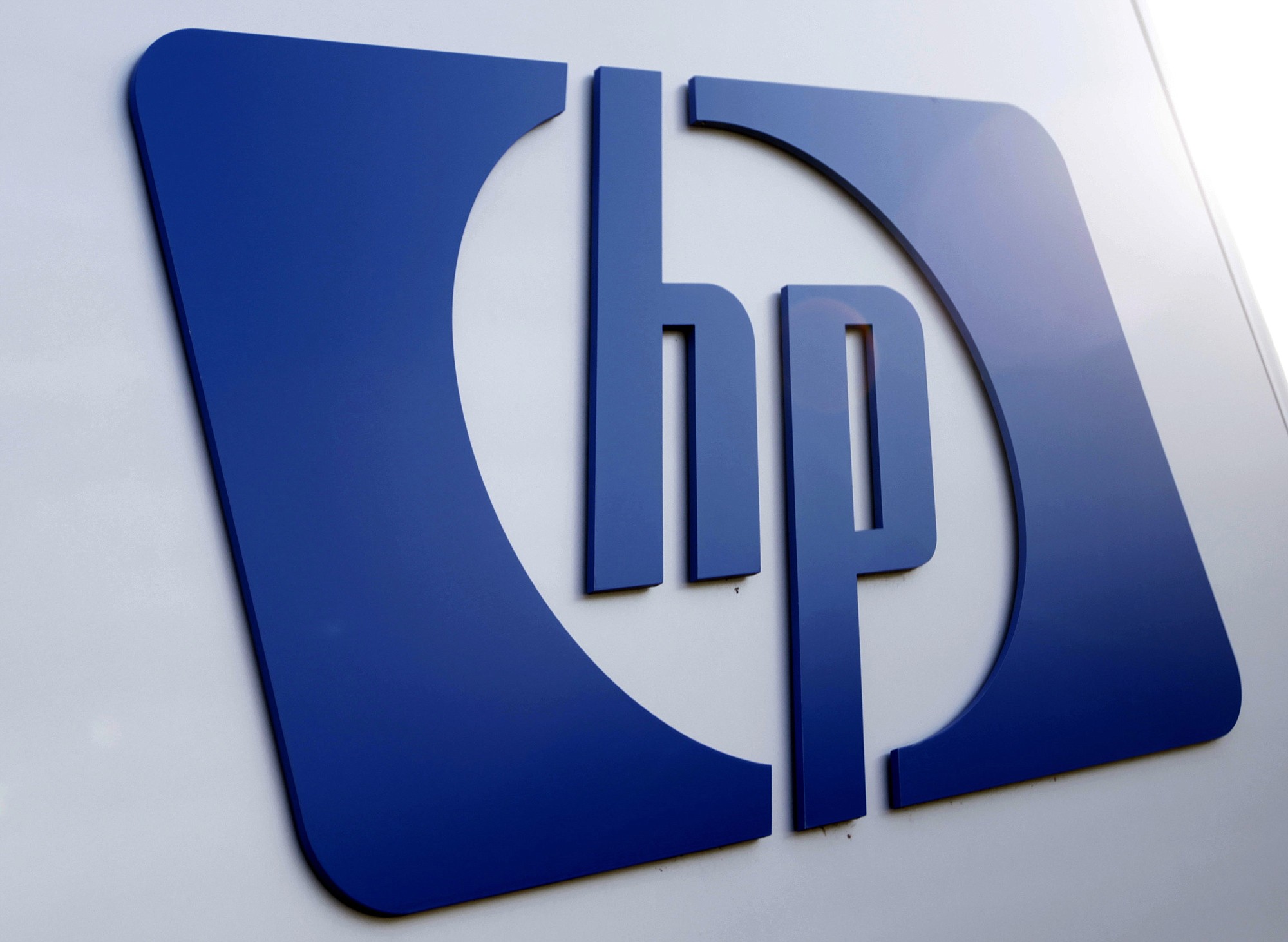 A Hewlett Packard logo in Frisco, Texas.