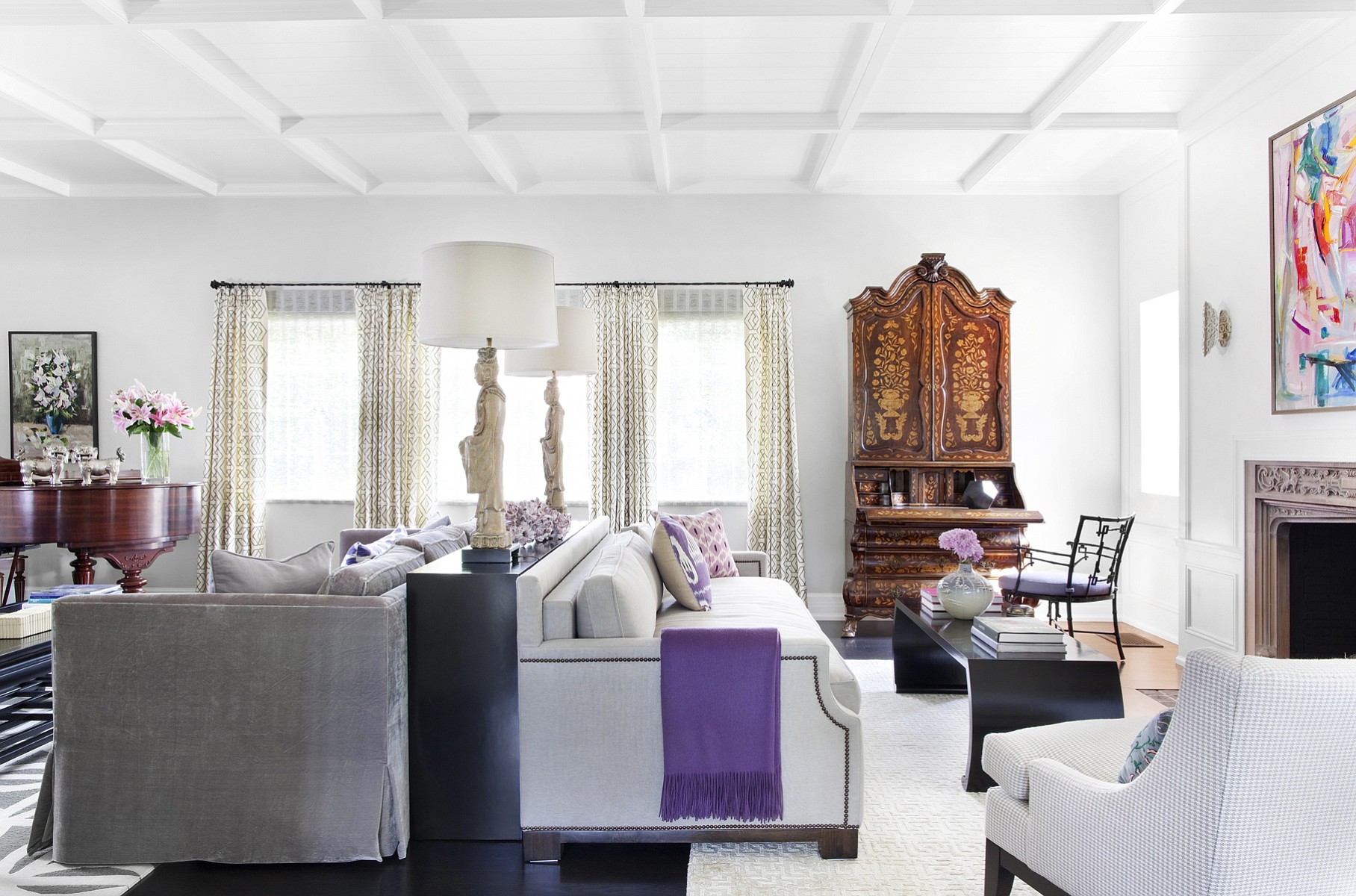 A traditional symmetrical layout gets a fresh twist in this living room designed by Betsy Burnham of Burnham Design inBeverly Hills, Calif.