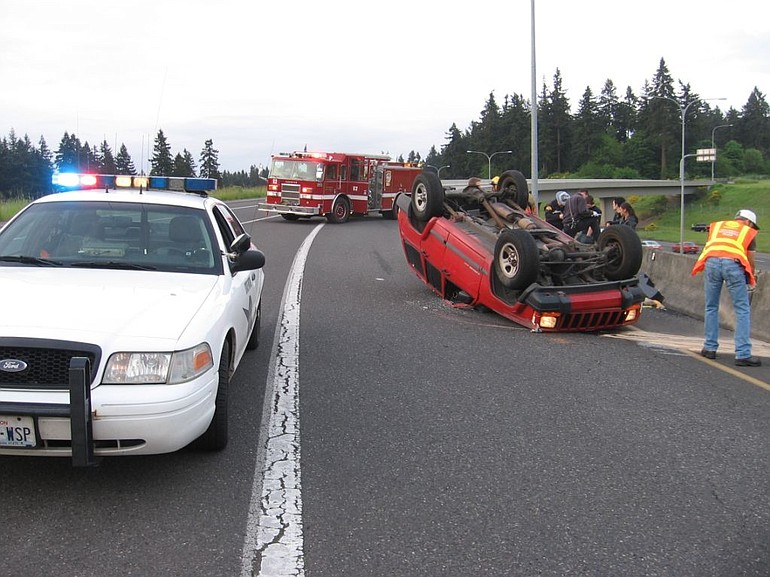 A rollover wreck partially blocked the Interstate 5 on-ramp near Highway 99 Wednesday morning.