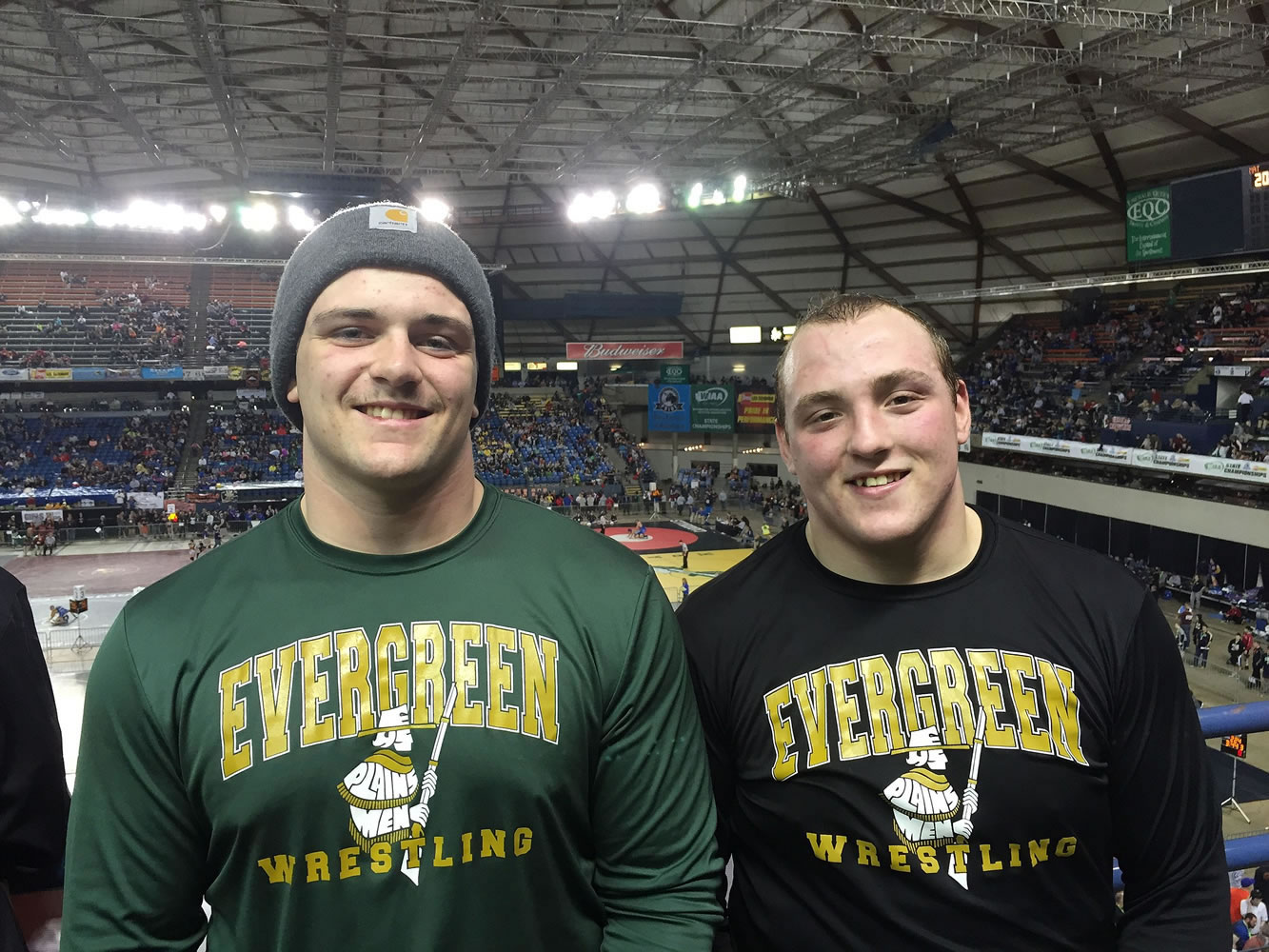 Evergreen's Dallas Goodpaster, left, and Austin Wright are both headed to the Mat Classic semifinals.