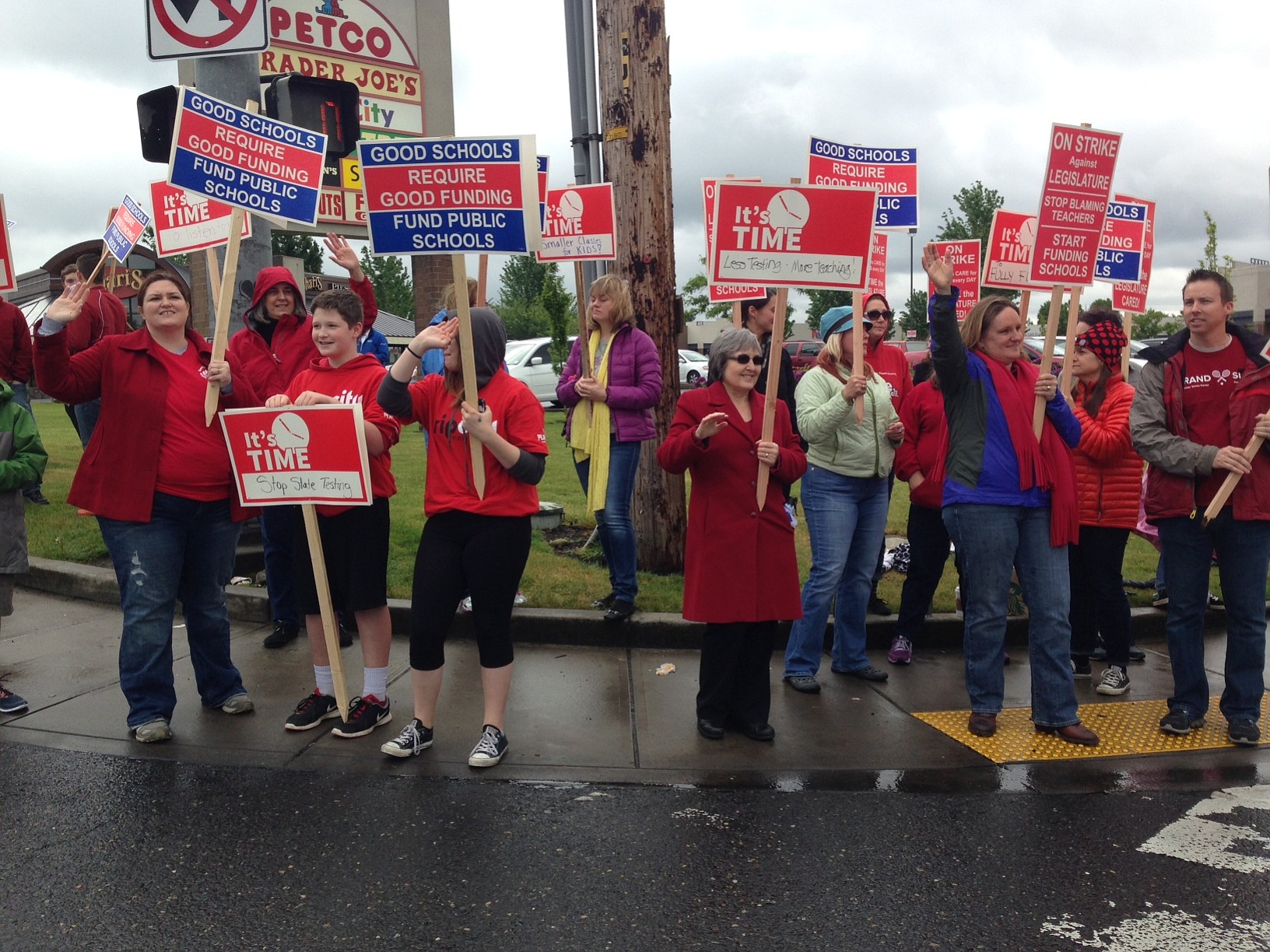 Teachers are rallying at Southeast Mill Plain Boulevard and Chkalov Drive today as part of a one-day walkout.