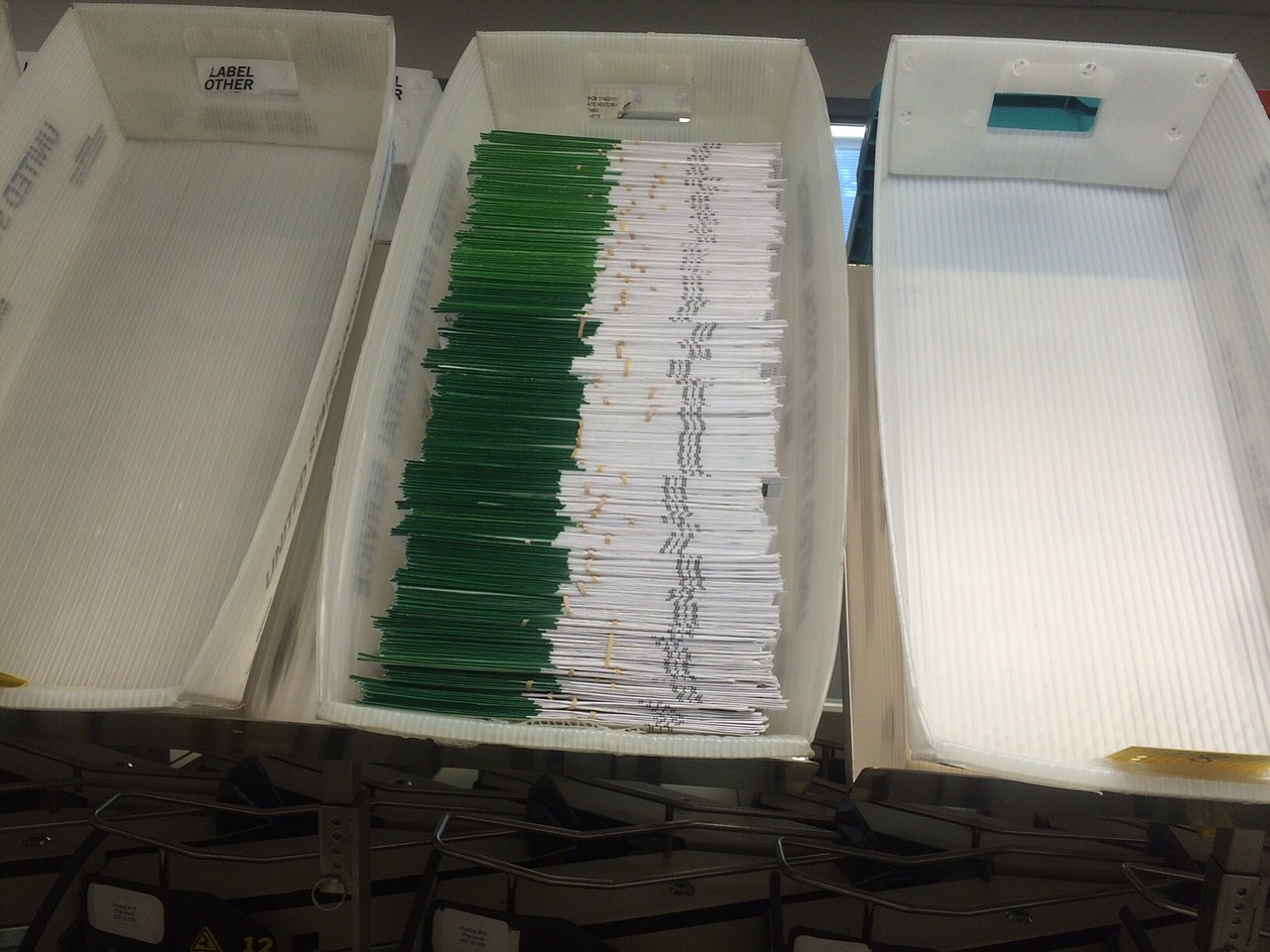 A tray full of ballots received by Clark County elections officials on Friday morning.