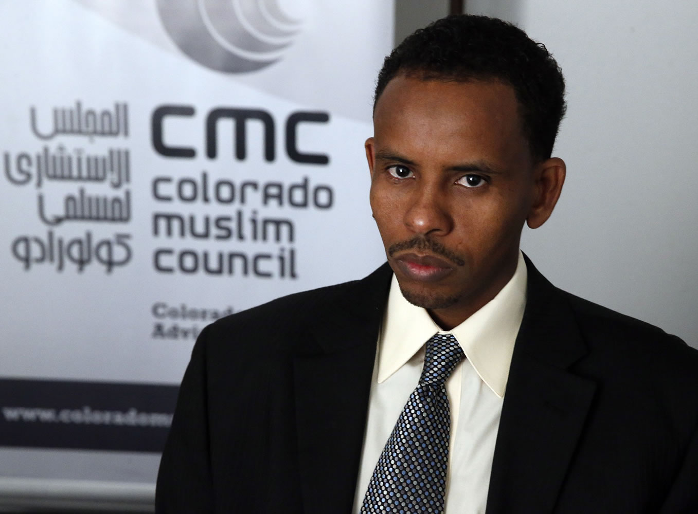 Somali-American Ahmed Odowaay, who works as a community advocate and professional translator, is pictured inside an office used by the Colorado Muslim Council, in Aurora, Colo., on Wednesday.