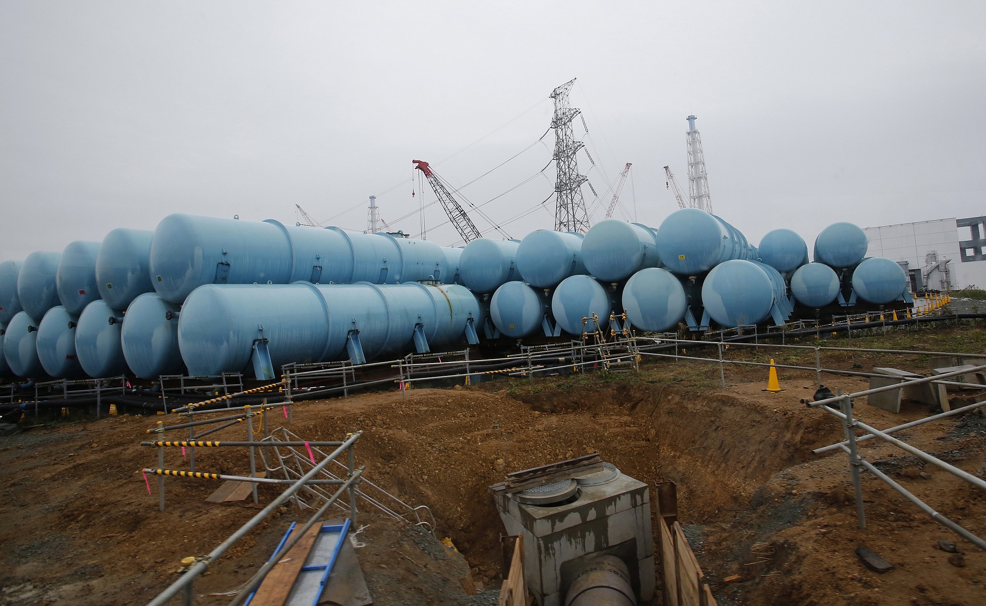 Water tanks that store contaminated water at the Fukushima Dai-ichi nuclear power plant in Okuma, Fukushima prefecture, northeastern Japan.