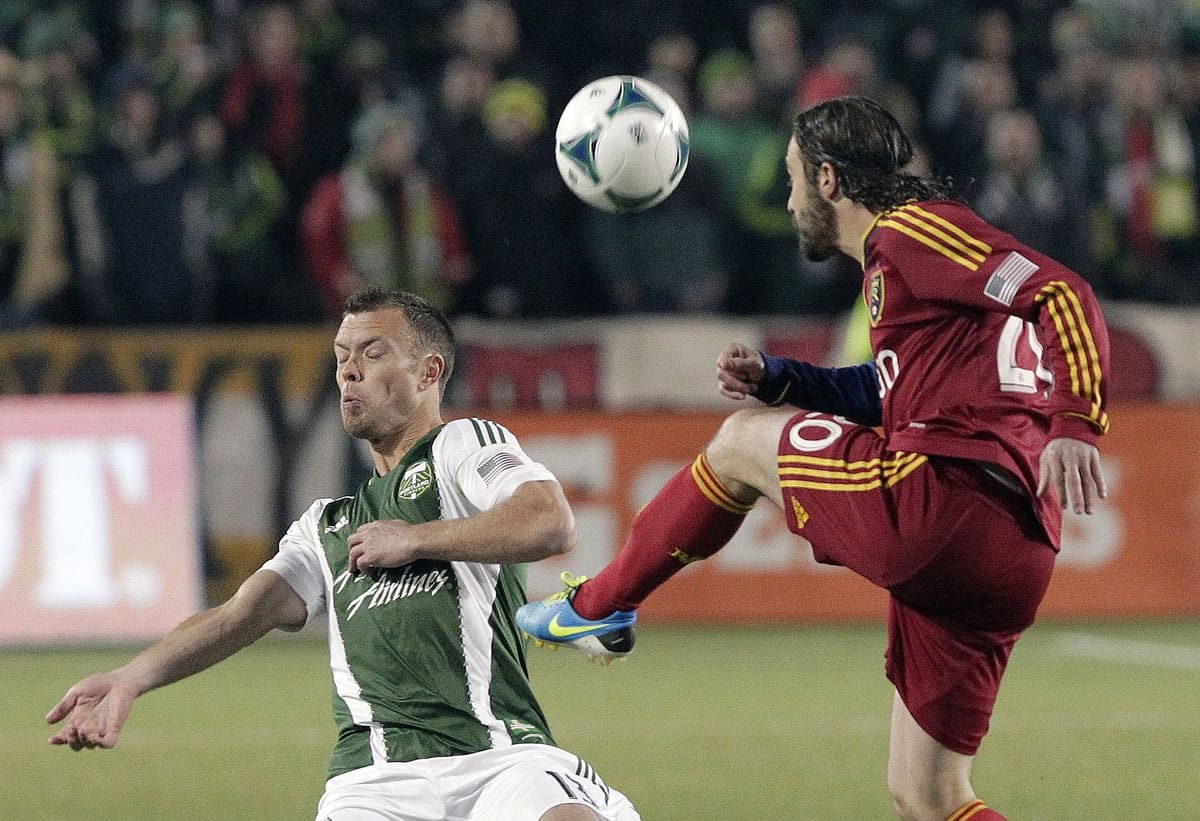 Portland Timbers defender Jack Jewsbury, left, is questionable for Saturday's match against Vancouver after sustaining a concussion last weekend against Sporting Kansas City.