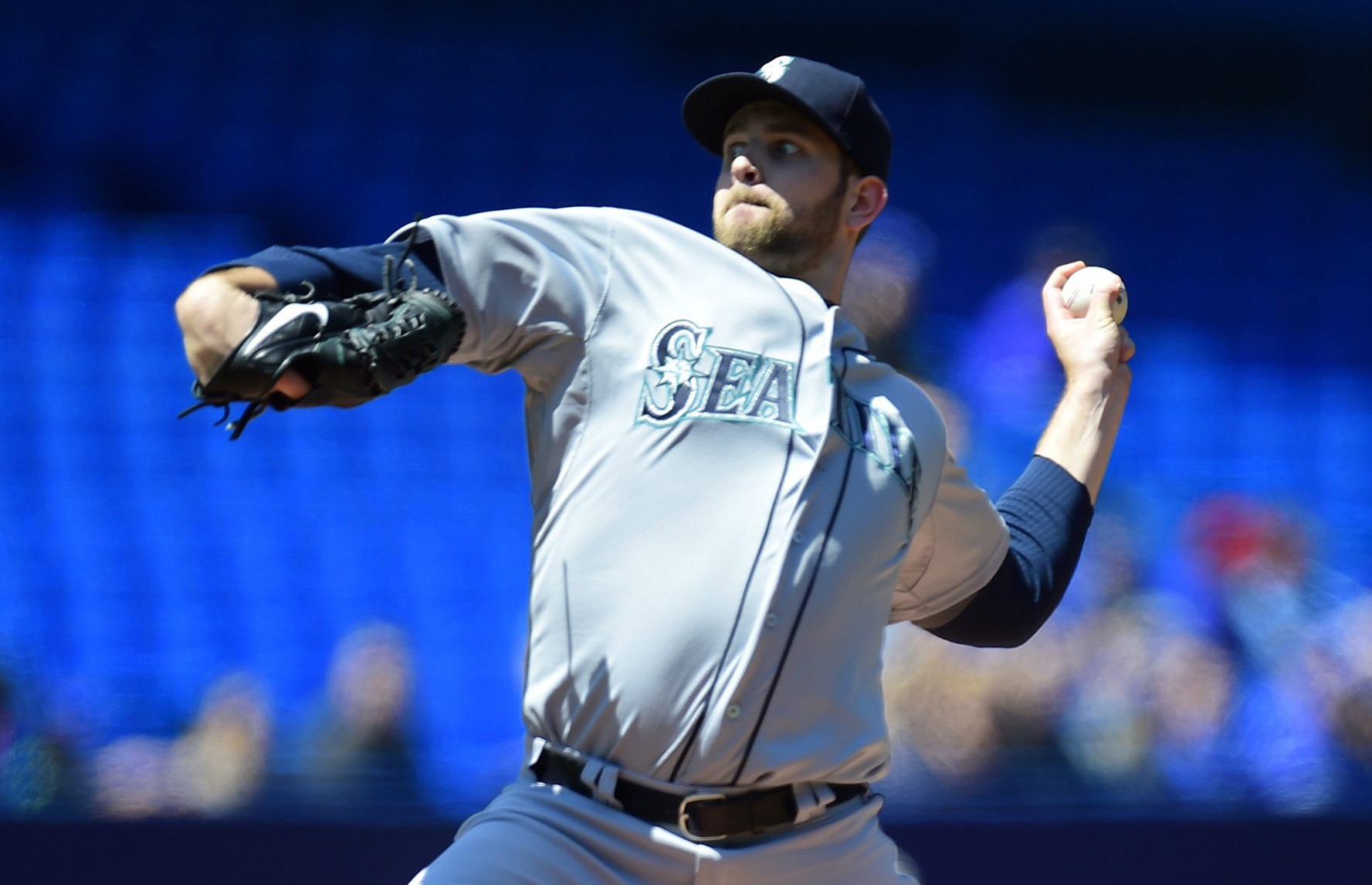 Seattle Mariners starting pitcher James Paxton throws during the first inning against the Toronto Blue Jays, Saturday, May 23, 2015, in Toronto.