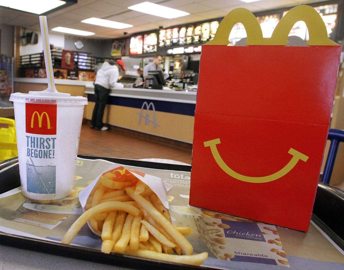 A Happy Meal with french fries and a drink at a McDonald's