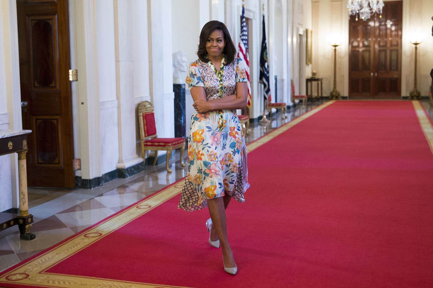 First lady Michelle Obama arrives for the White House's annual Take Our Daughters and Sons to Work Day in the East Room on Wednesday in Washington.
