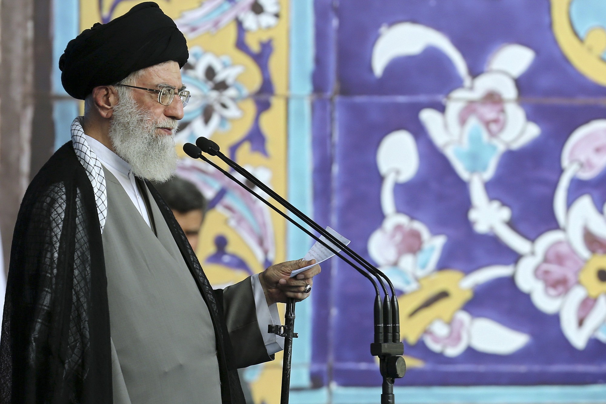 Supreme Leader Ayatollah Ali Khamenei delivers his sermon during the Eid al-Fitr prayer at the Imam Khomeini Grand Mosque in Tehran, Iran.