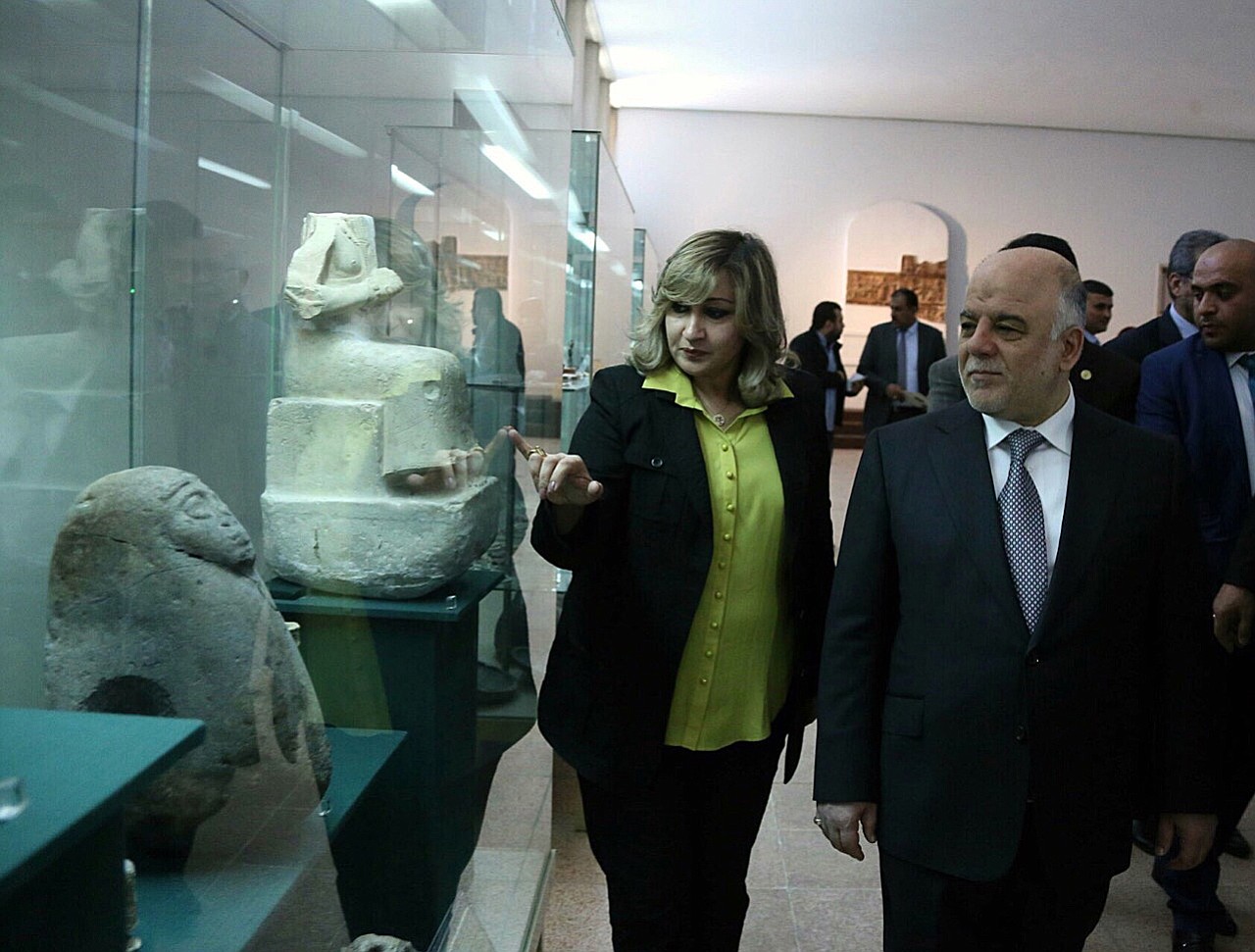 Iraqi Prime Minister Haider al-Abadi visits the Iraqi National Museum in Baghdad on Saturday.