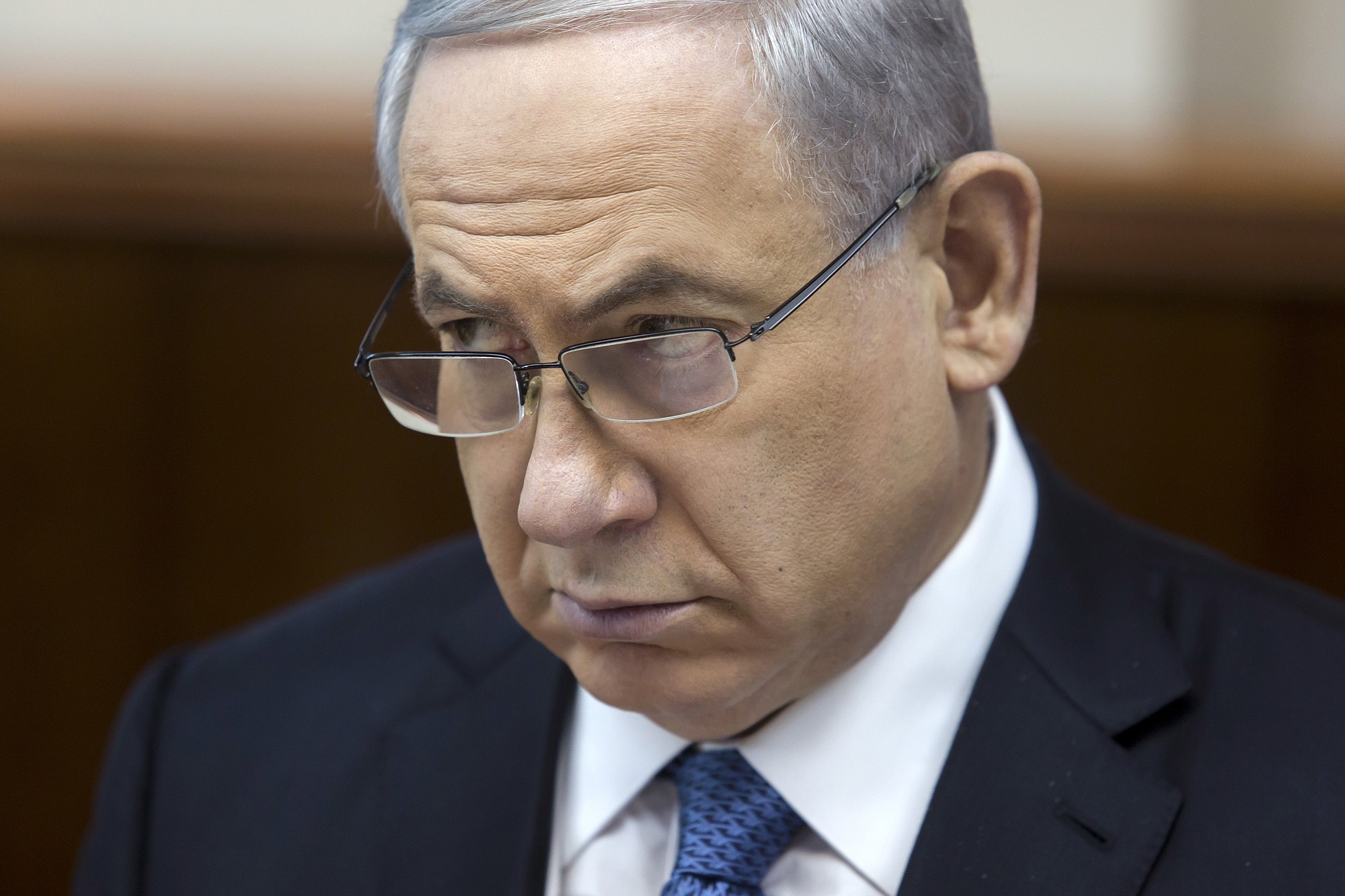 Israeli Prime Minister Benjamin Netanyahu listens during in his Cabinet meeting in his office in Jerusalem on Sunday.