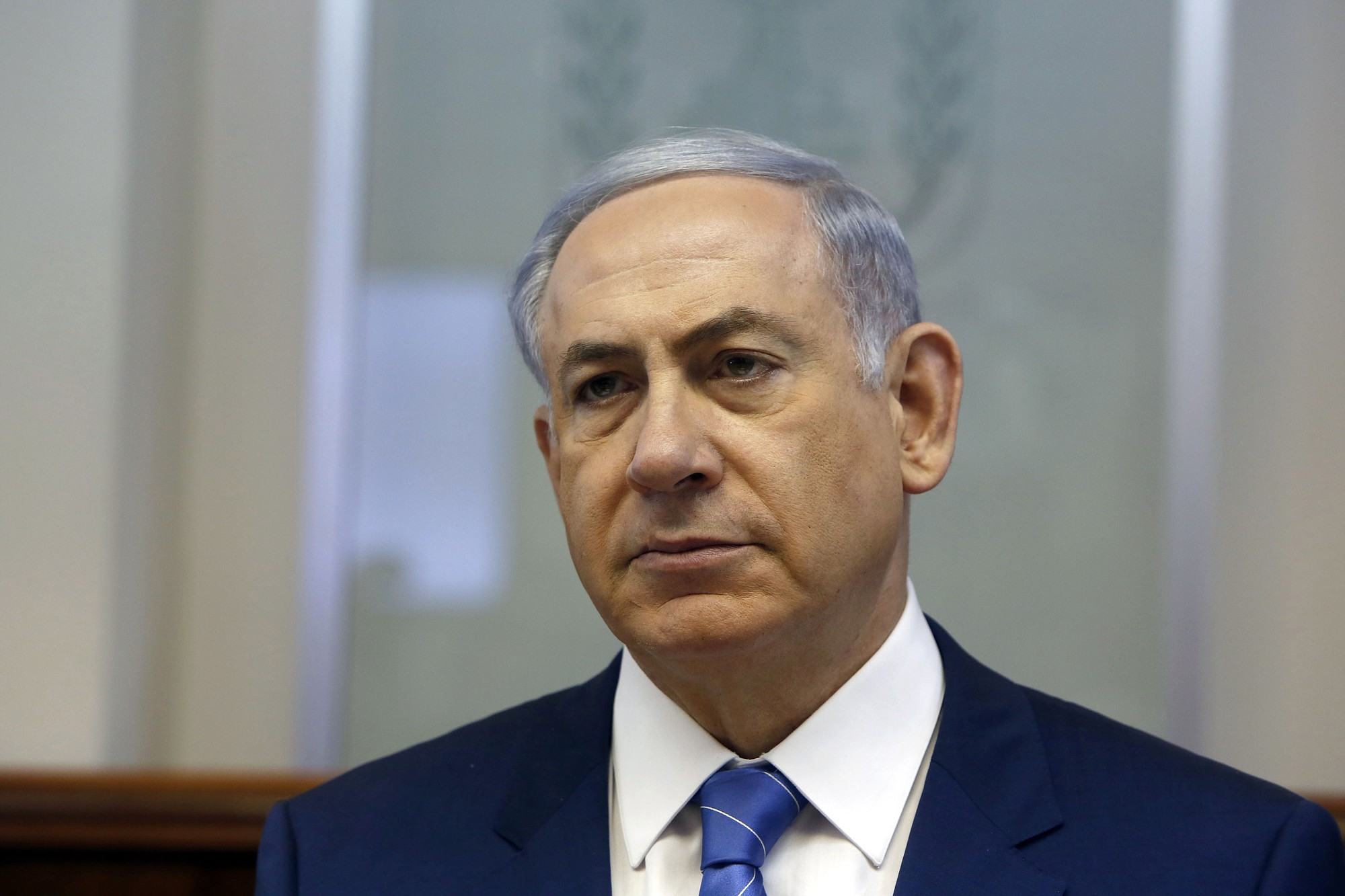 Israel's Prime Minister Benjamin Netanyahu chairs the weekly cabinet meeting in Jerusalem on Sunday.